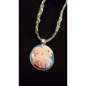 Elsa & Anna Frozen Pendant & Blue/White Cord Choker Necklace, 23 inches
